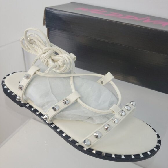 Wild Diva Lace Up Flat Studded Sandals - Picture 3 of 5